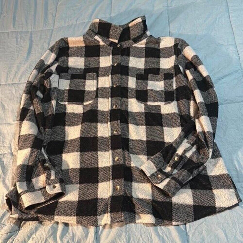Plaid Button-Up Shacket by Time and Tru XXL